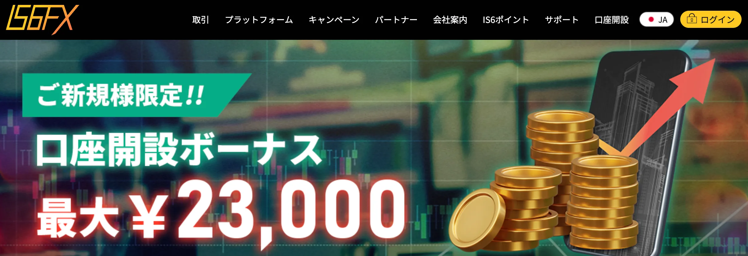 海外fx業者の口座開設ボーナス13位はis6fxの23,000円