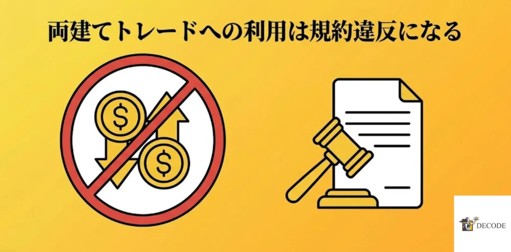 両建てトレードへの利用は規約違反になる