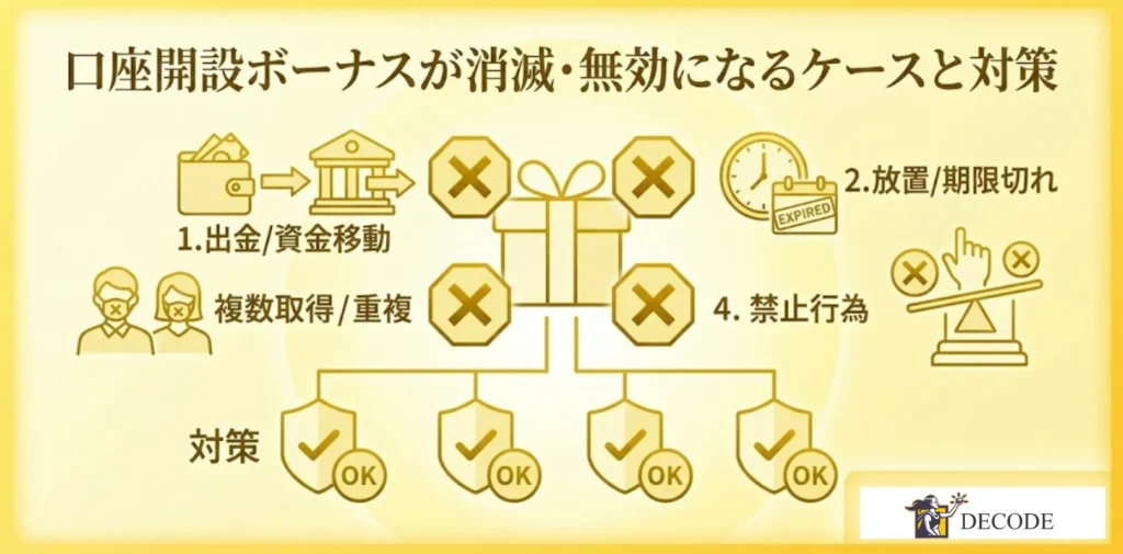 口座開設ボーナスが消滅・無効になるケースと対策