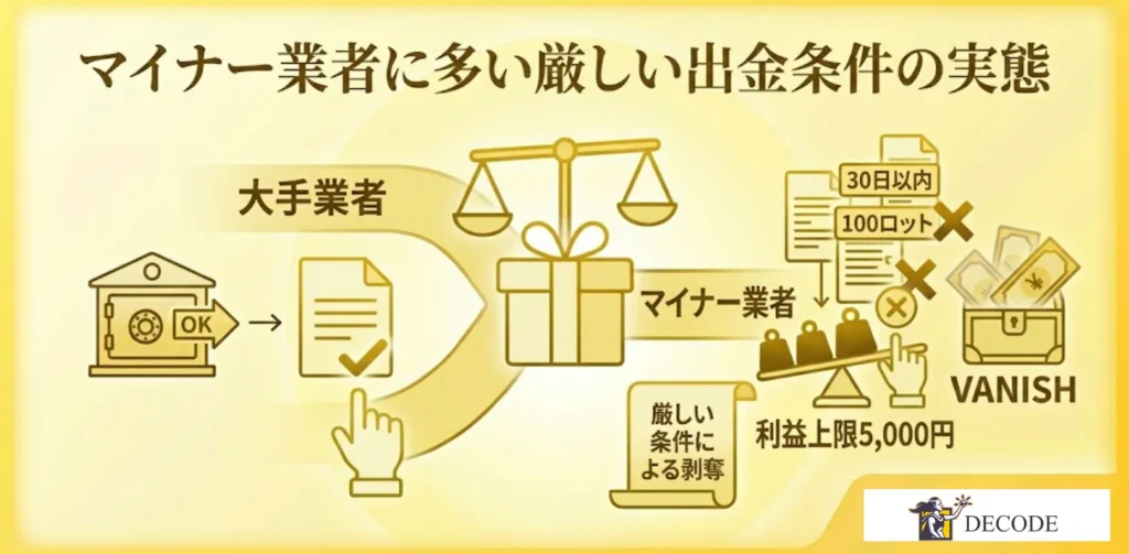 マイナー業者に多い厳しい出金条件の実態
