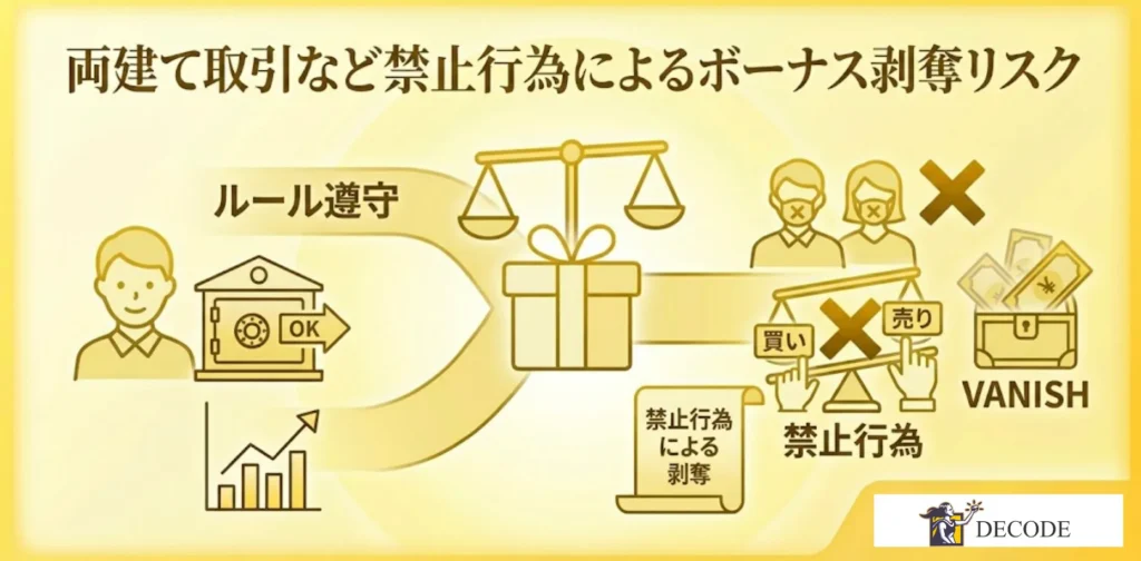 両建て取引など禁止行為によるボーナス剥奪リスク