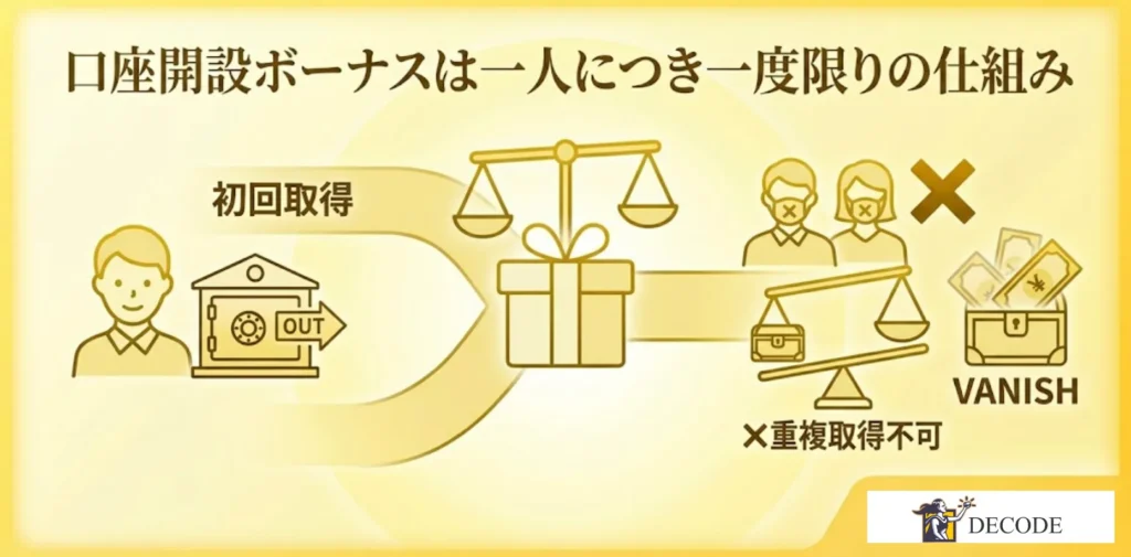 口座開設ボーナスは一人につき一度限りの仕組み