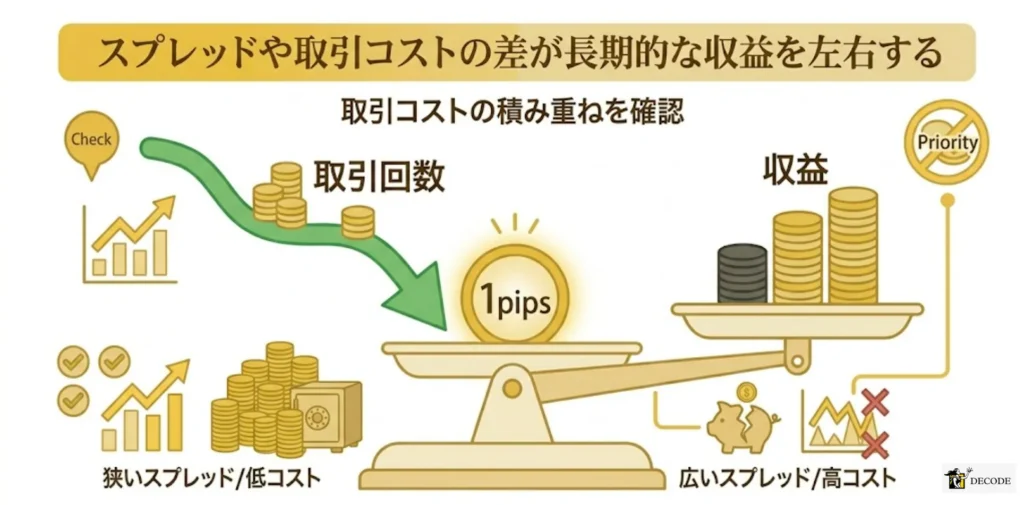 スプレッドや取引コストの差が長期的な収益を左右する