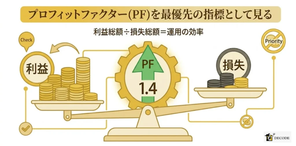 プロフィットファクター(PF)を最優先の指標として見る