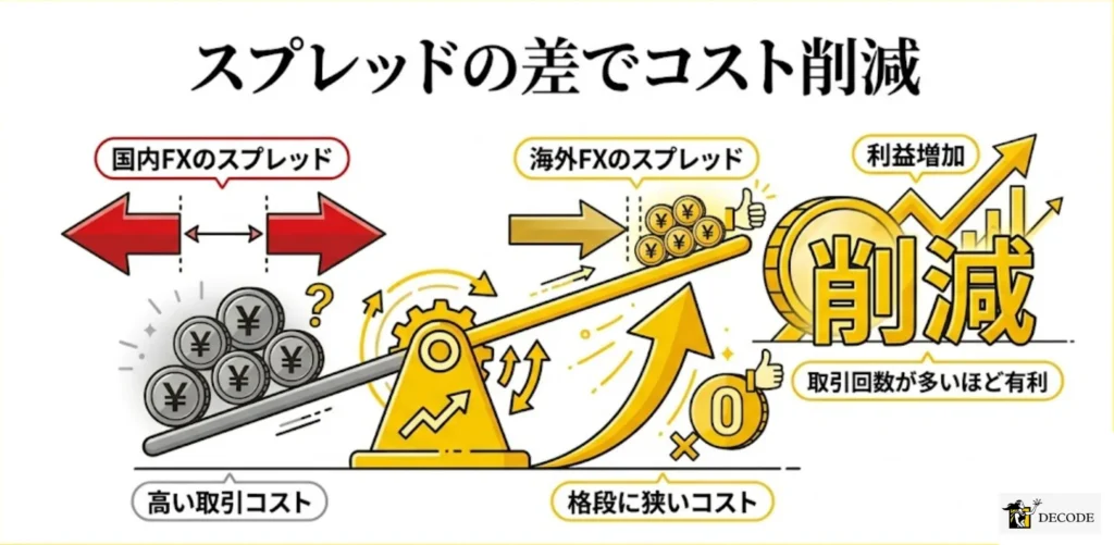 国内FXより格段に狭いスプレッドで取引コストを削減