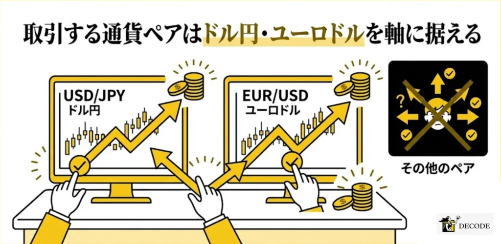 取引する通貨ペアはドル円・ユーロドルを軸に据える
