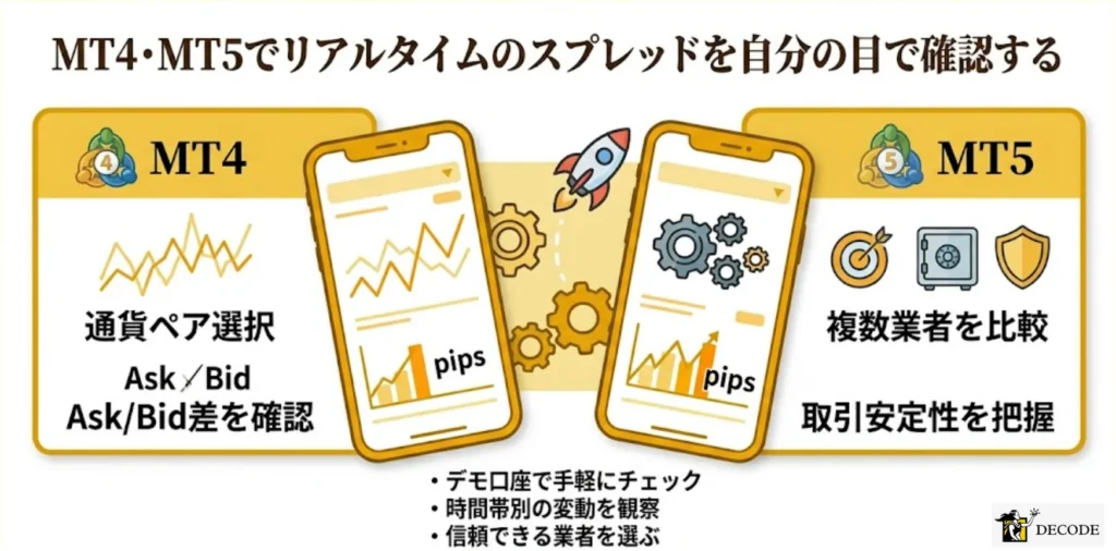 MT4・MT5でリアルタイムのスプレッドを自分の目で確認する