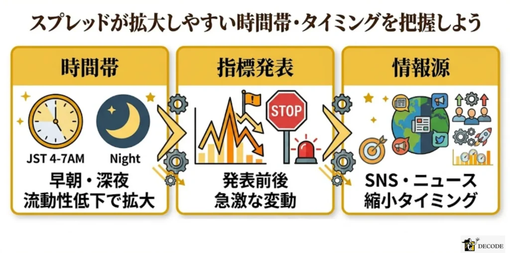 スプレッドが拡大しやすい時間帯・タイミングを把握しよう