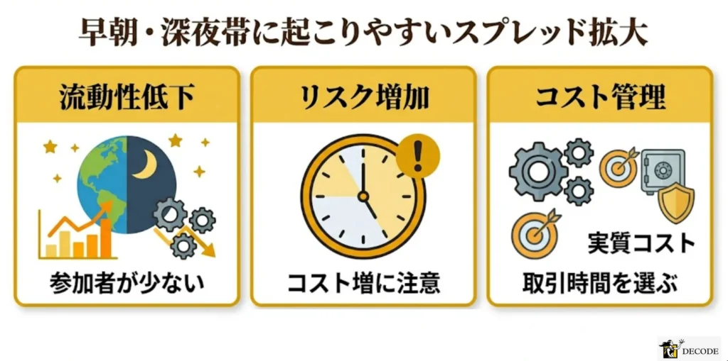 早朝・深夜帯に起こりやすいスプレッド拡大